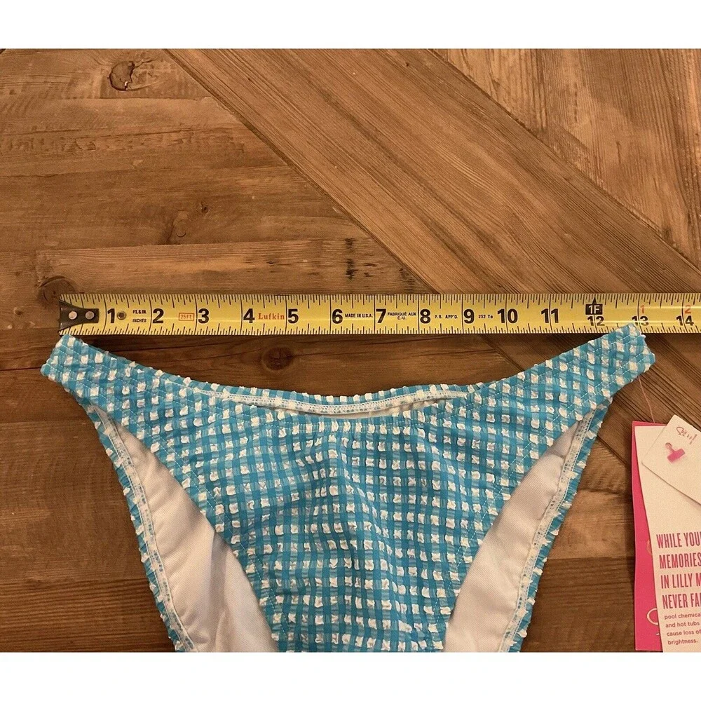 Lilly Pulitzer Pico High Cut Bikini Bottom Plaid Blue Size 4 Turquoise NWT‎ $78
